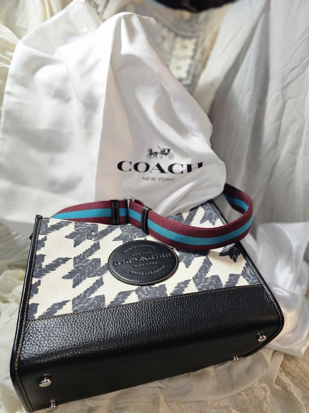 Coach Dempsey Black Pebbled Leather Tote with Black Interior